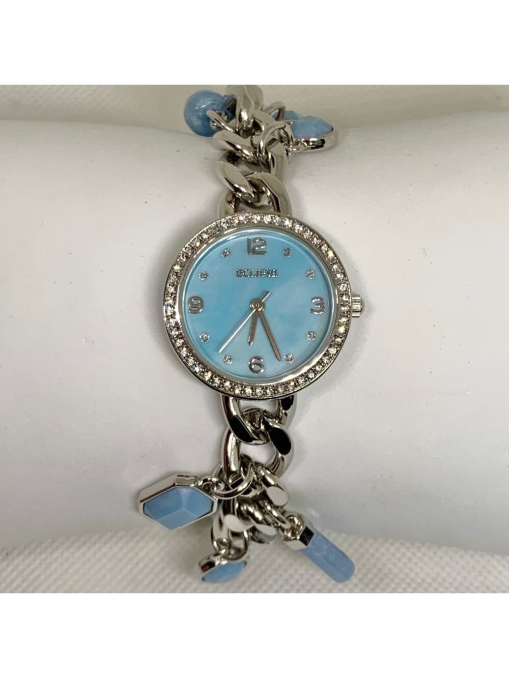 Eclipse women watch silver tone blue dial charm bracelet 27mm Quartz 7” running